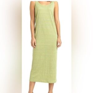 Eileen Fisher Linen Striped Tank Dress Yellow Gray Medium Sleeveless Midi Casual